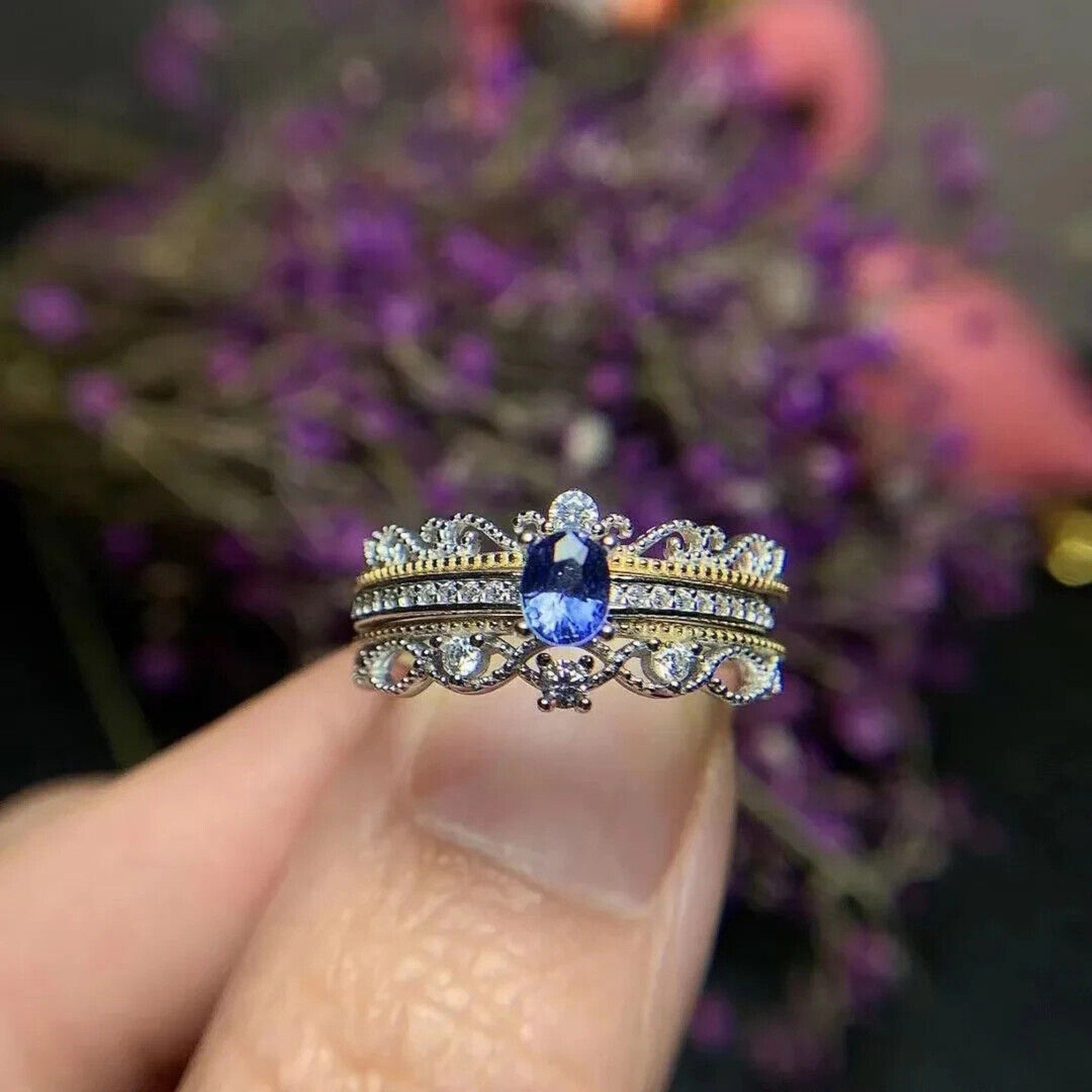 Natural Sapphire Dainty Cocktail Ring, Genuine Sapphire Sterling Silver Ring