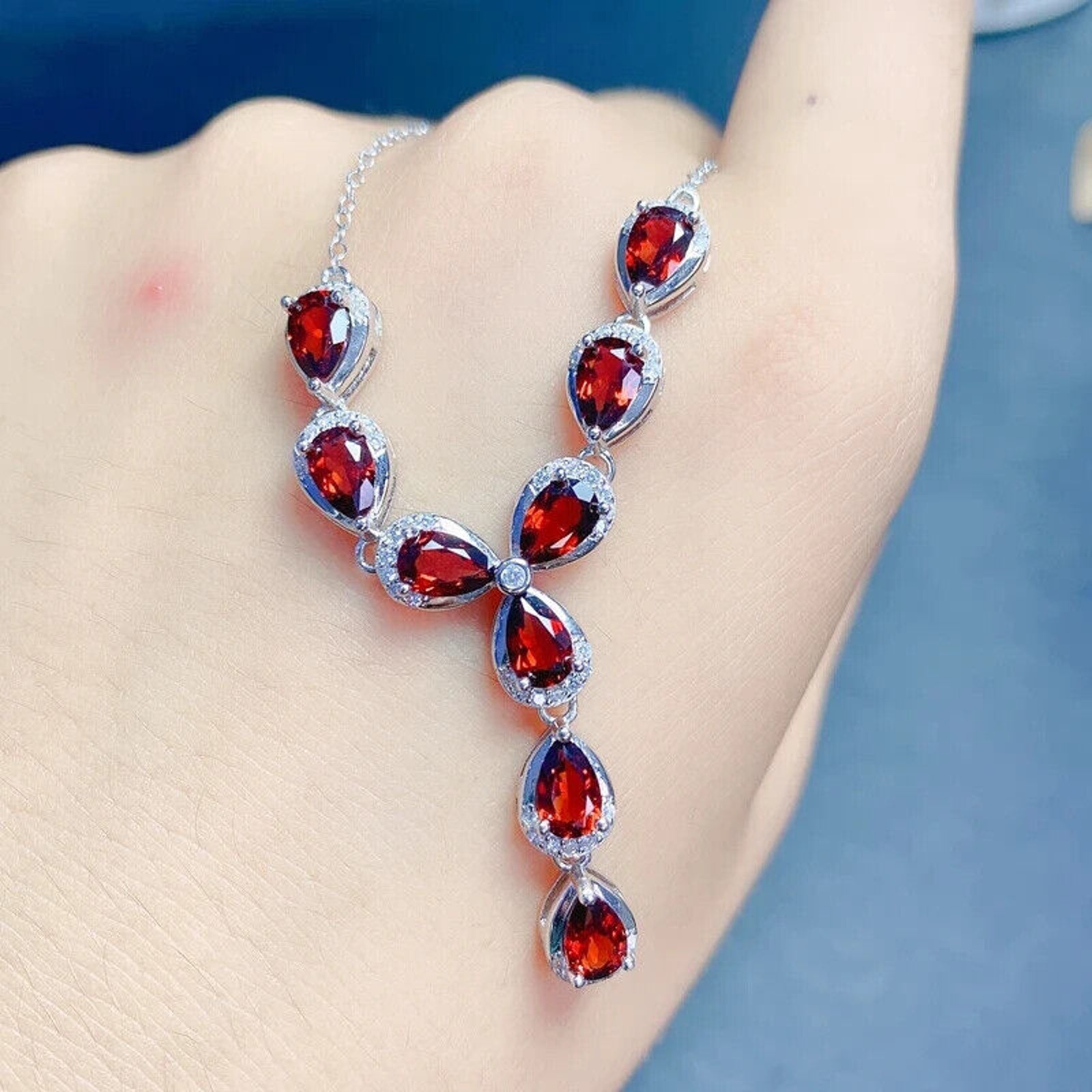 Natural Red Garnet Statement Necklace, Red Garnet Gemstone Necklace January