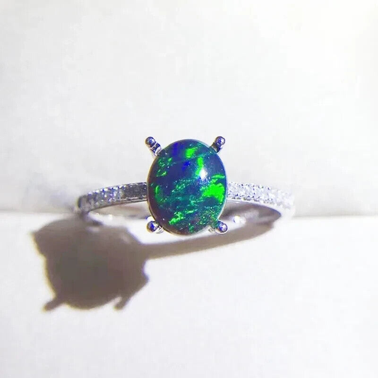 Black Fire Opal Cocktail Ring 6x8mm, Natural Fire Opal Ring 925 Sterling