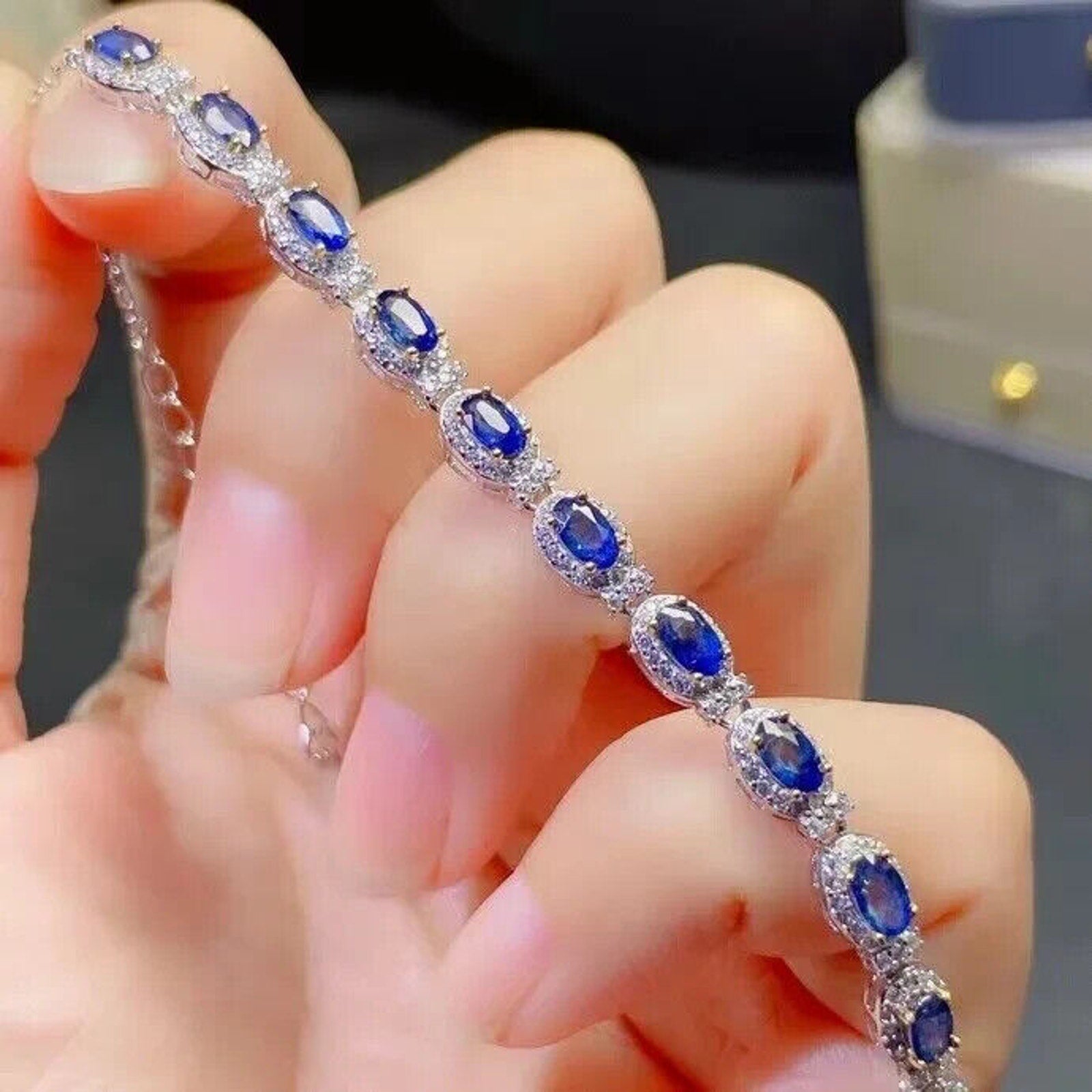 Bright Blue Sapphire Tennis Bracelet, Women's Natural Sapphire Bracelet, Sapphire Bracelet, Natural Sapphire Bracelet, Women's Sapphire Tennis Bracelet, Women's Sapphire Bracelet, Sapphire Gemstone Bracelet, Sterling Silver Sapphire Bracelet, Natural Sapphire Jewelry, September Birthstone Sapphire, Blue Sapphire Bracelet, Blue Sapphire Bracelet, Women's Sapphire Jewelry, September Birthstone Jewelry, September Birthstone, Sapphire Meaning, Sapphire Metaphysical Properties, Bright Blue Sapphire