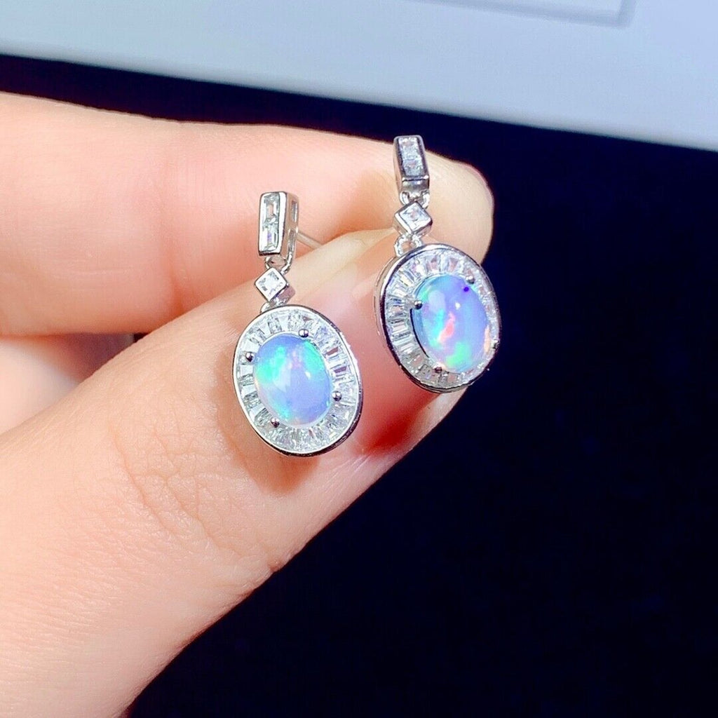 Natural Opal Earrings, Australian White Opal Earrings, Opal Earrings Sterling