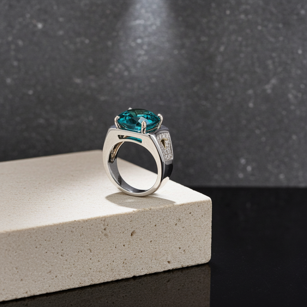 2CT VVS1 Men's Green Moissanite Ring Round Brilliant Cut