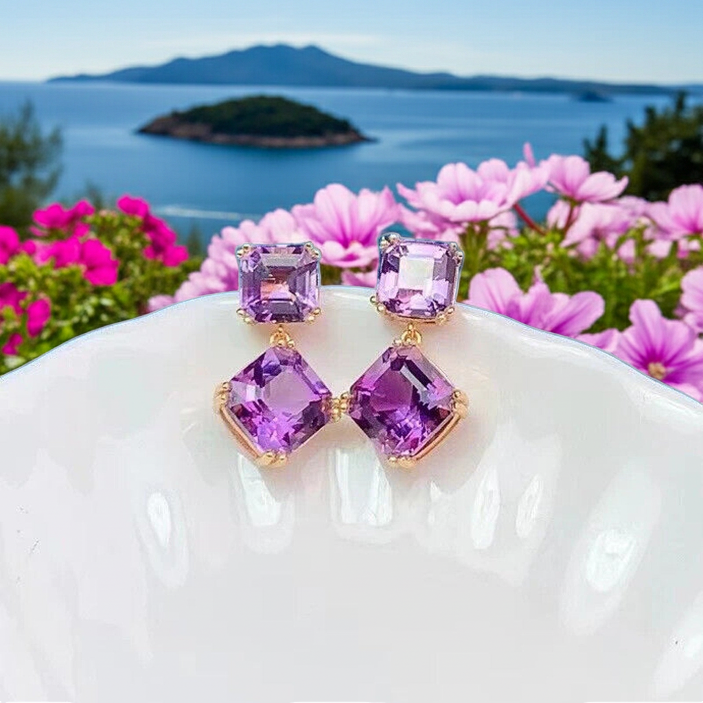 12CT Amethyst Gemstone Dangle Earrings 925 Sterling Silver