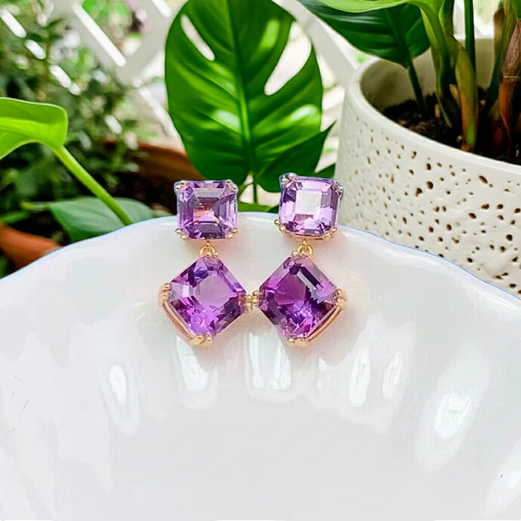 12CT Amethyst Gemstone Dangle Earrings 925 Sterling Silver