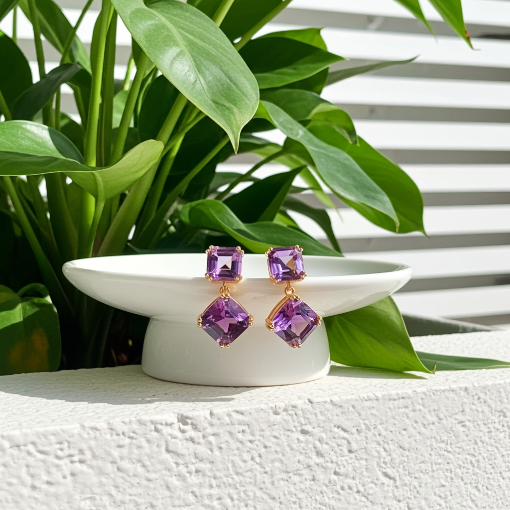 12CT Amethyst Gemstone Dangle Earrings 925 Sterling Silver