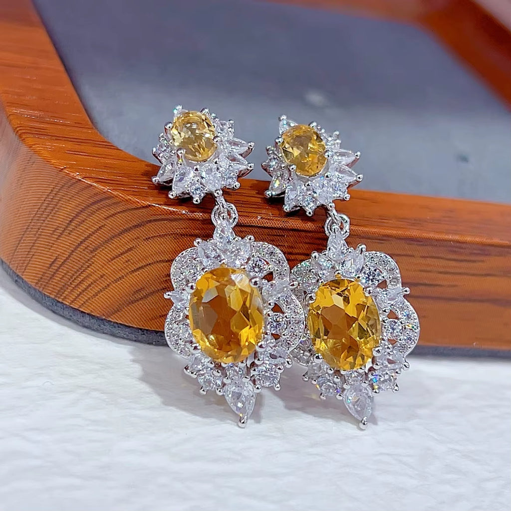 5.7CT Citrine Statement Earrings Platinum Plated Silver, VVS Natural Citrine