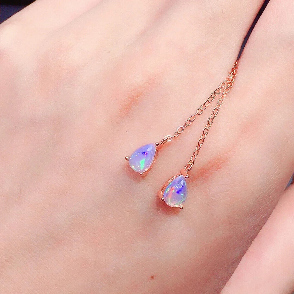 Colorful Opal Chain Dangle Earrings 4x6mm, Fire Opal Long Dangle Earrings