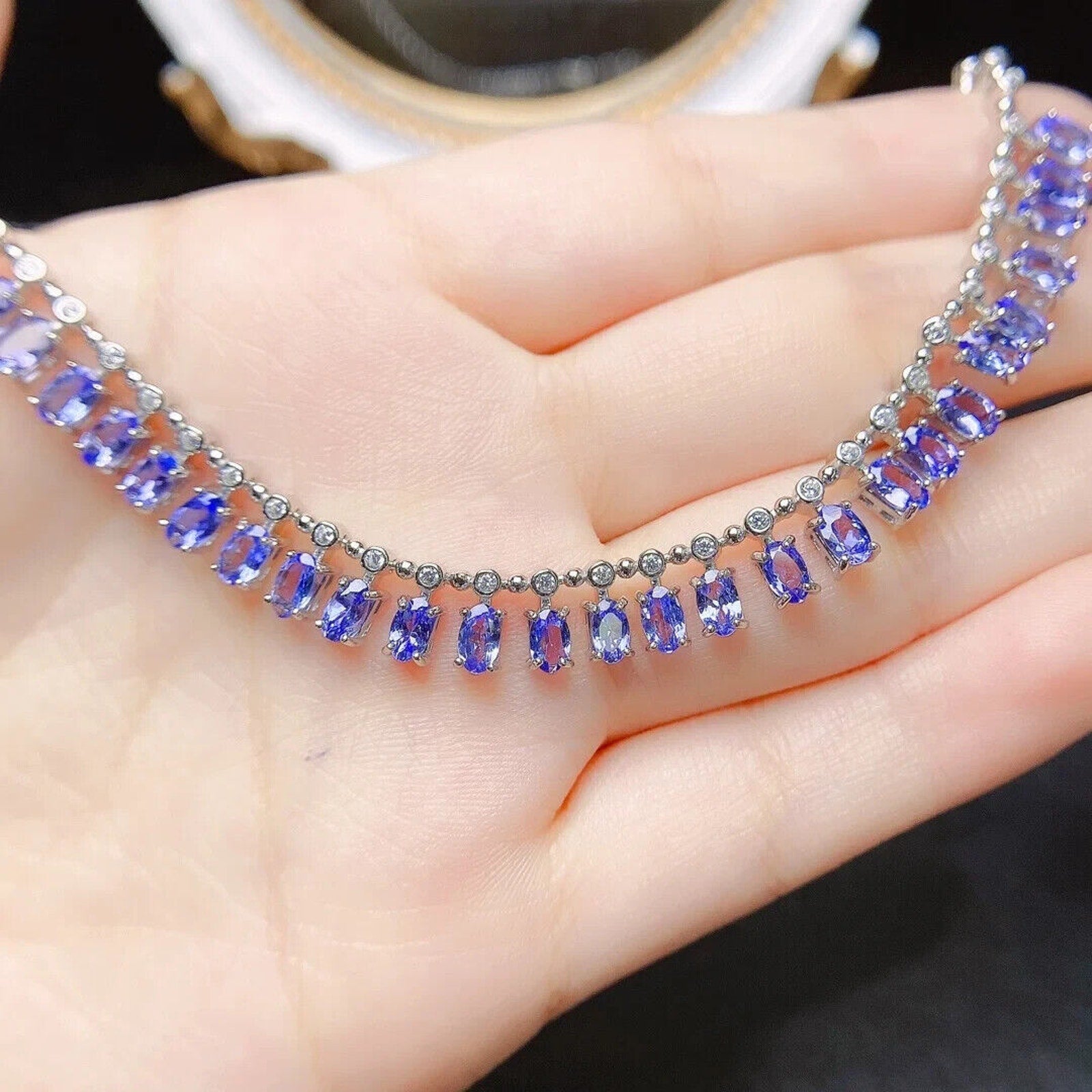 Natural Purple Tanzanite Statement Charm Necklace, Tanzanite Charm Necklace