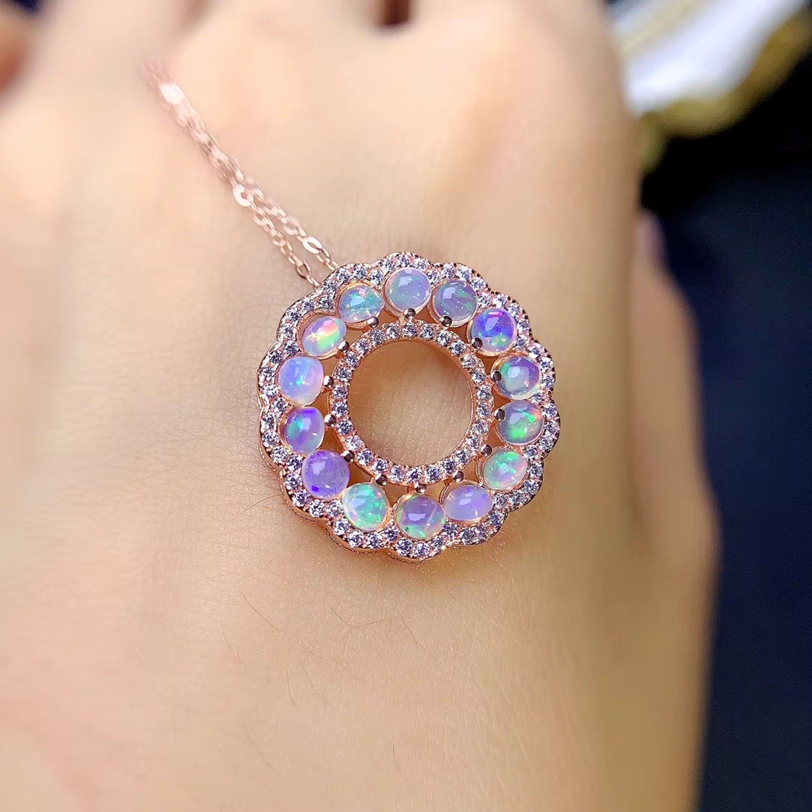 Natural Fire Opal Pendant Necklace, Women's Opal Necklace 925 Sterling Silver