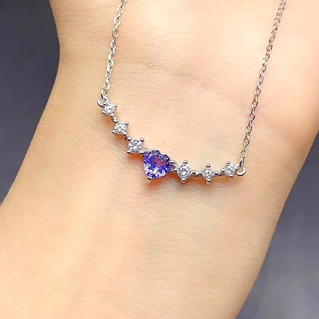 Purple Tanzanite Clavicle Chain Necklace, Natural Tanzanite Necklace For Women