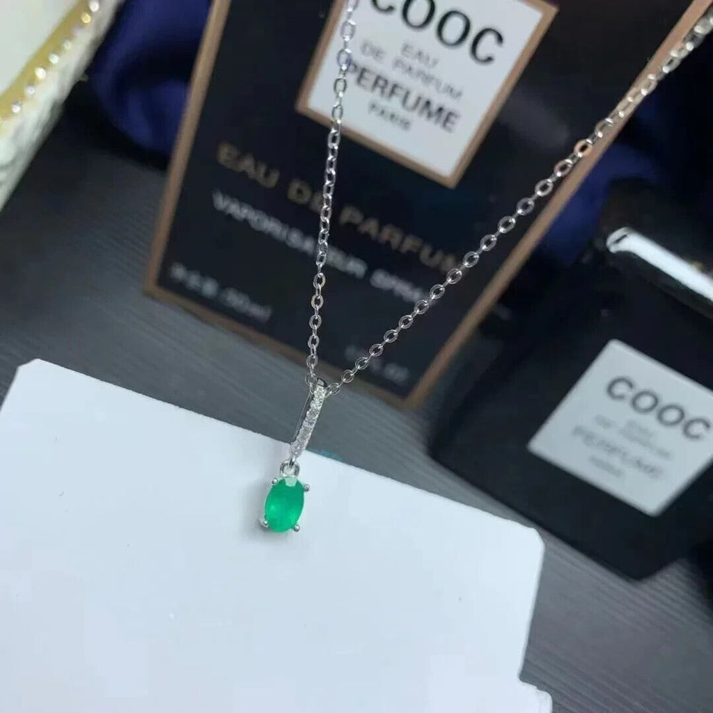 0.5CT Natural Emerald Pendant Drop Necklace 925 Sterling Silver