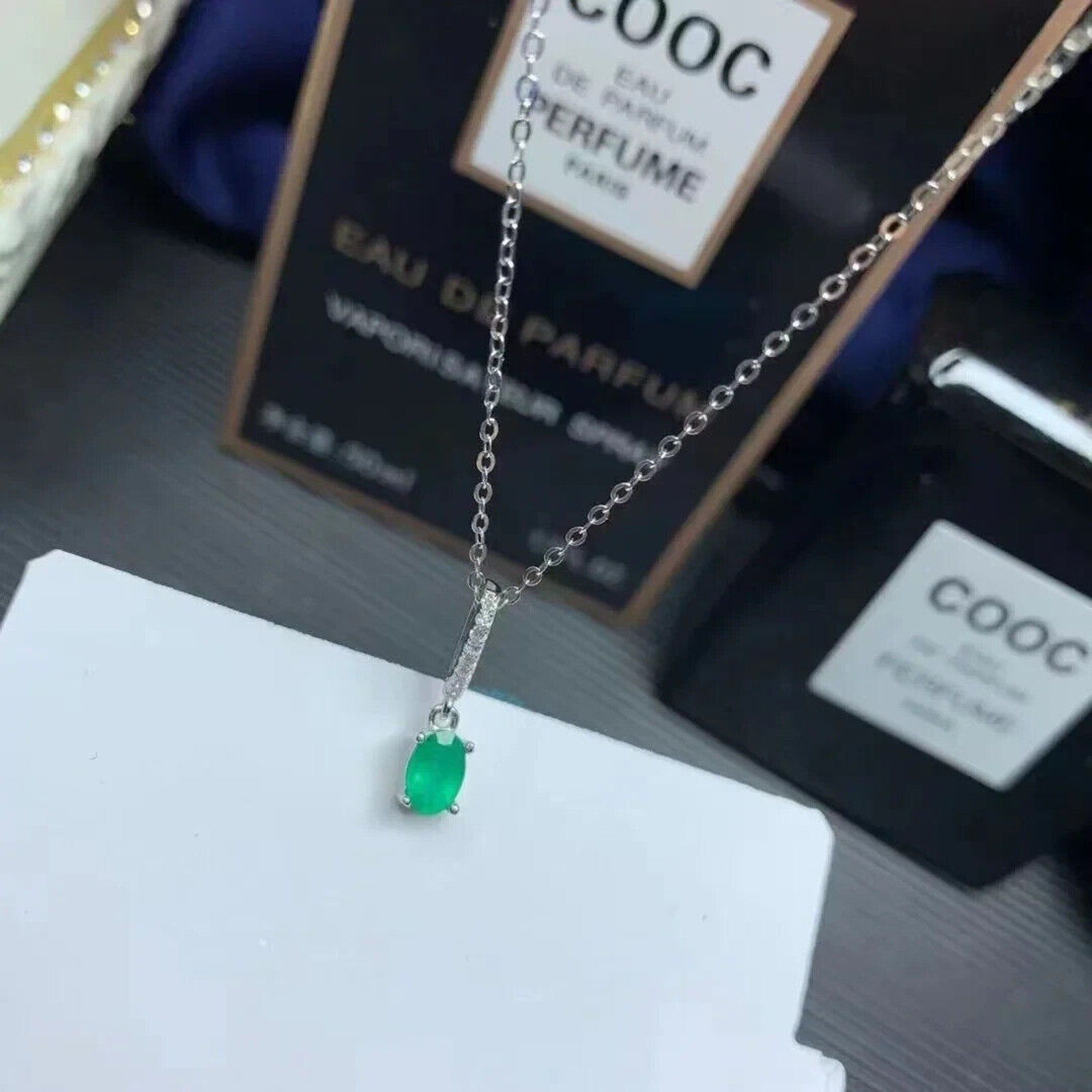 0.5CT Natural Emerald Pendant Drop Necklace 925 Sterling Silver