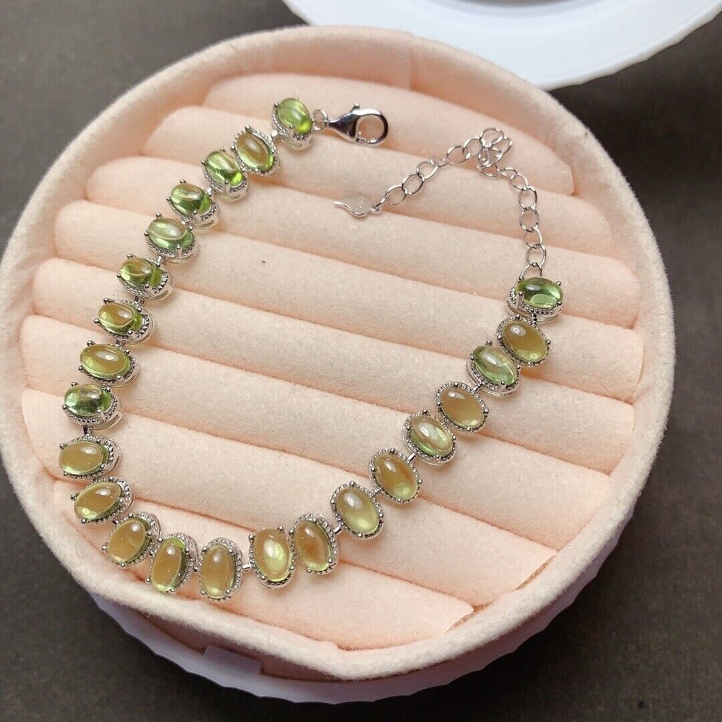Natural 4x6mm Hebei Peridot Bracelet, Peridot 925 Sterling Silver Bracelet