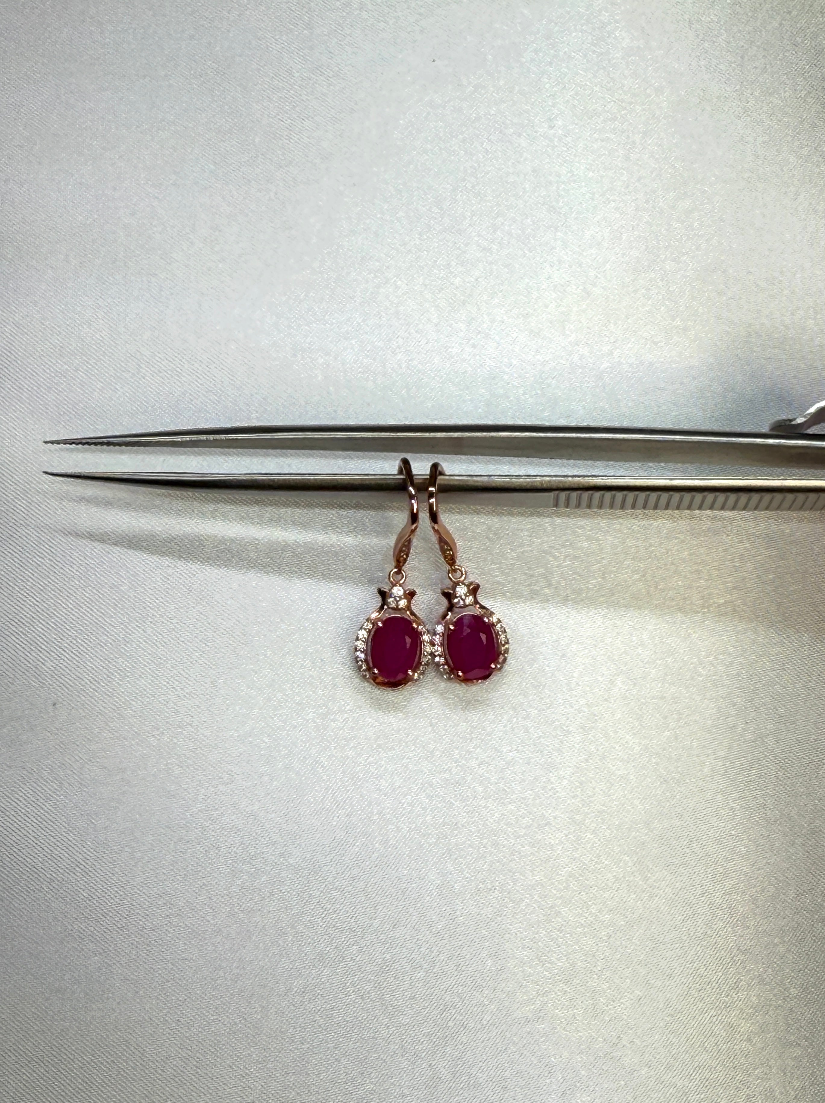 925 Sterling Silver 1.5ct Natural Ruby Dangle Earrings