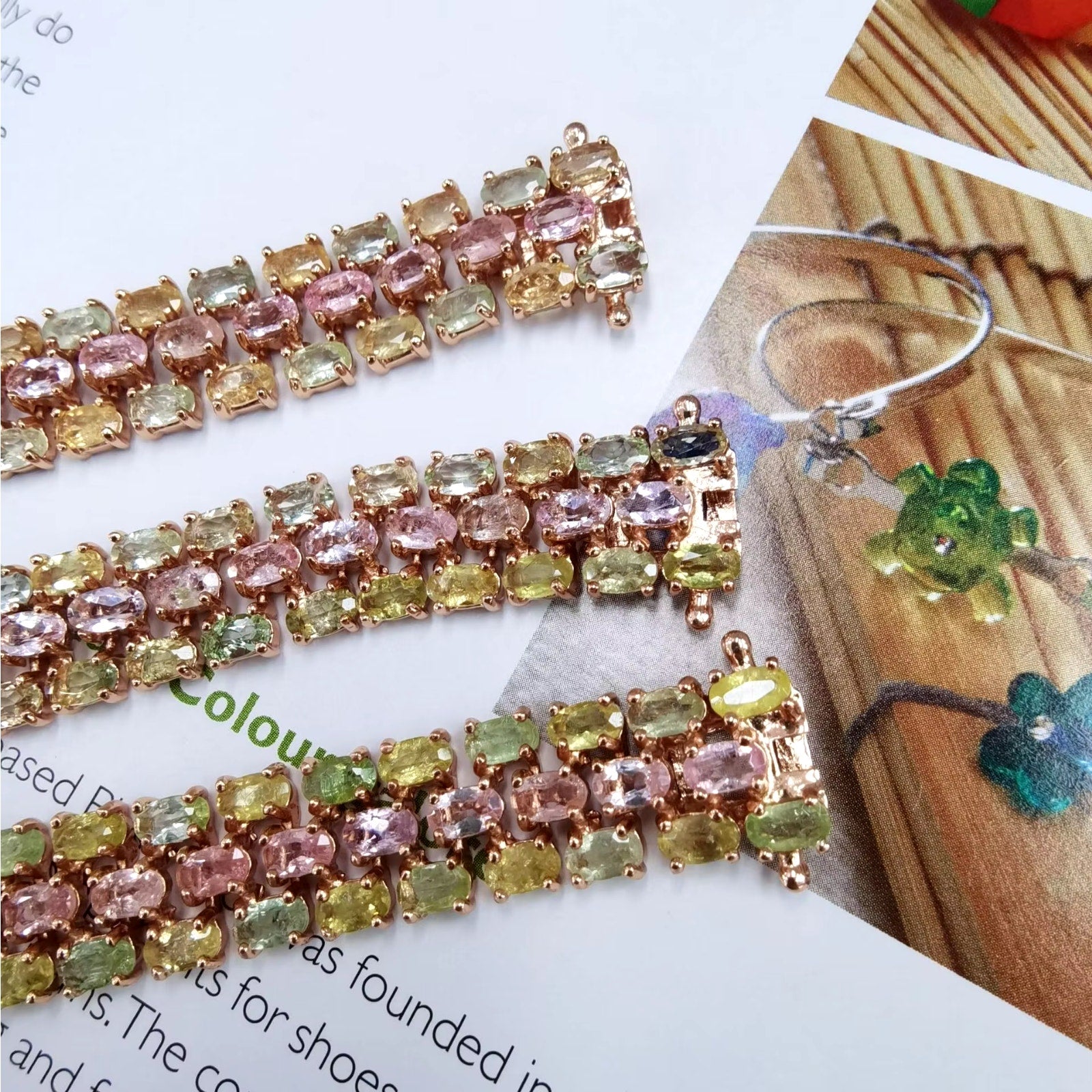 Natural Tourmaline Tennis Bracelet, Multilayer Tourmaline Bracelet Sterling