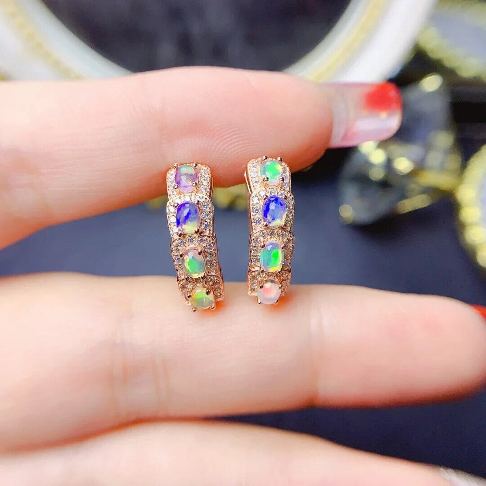 Natural Fire Opal Clip Earrings 3x4mm Sterling Silver, Opal Clip Earrings