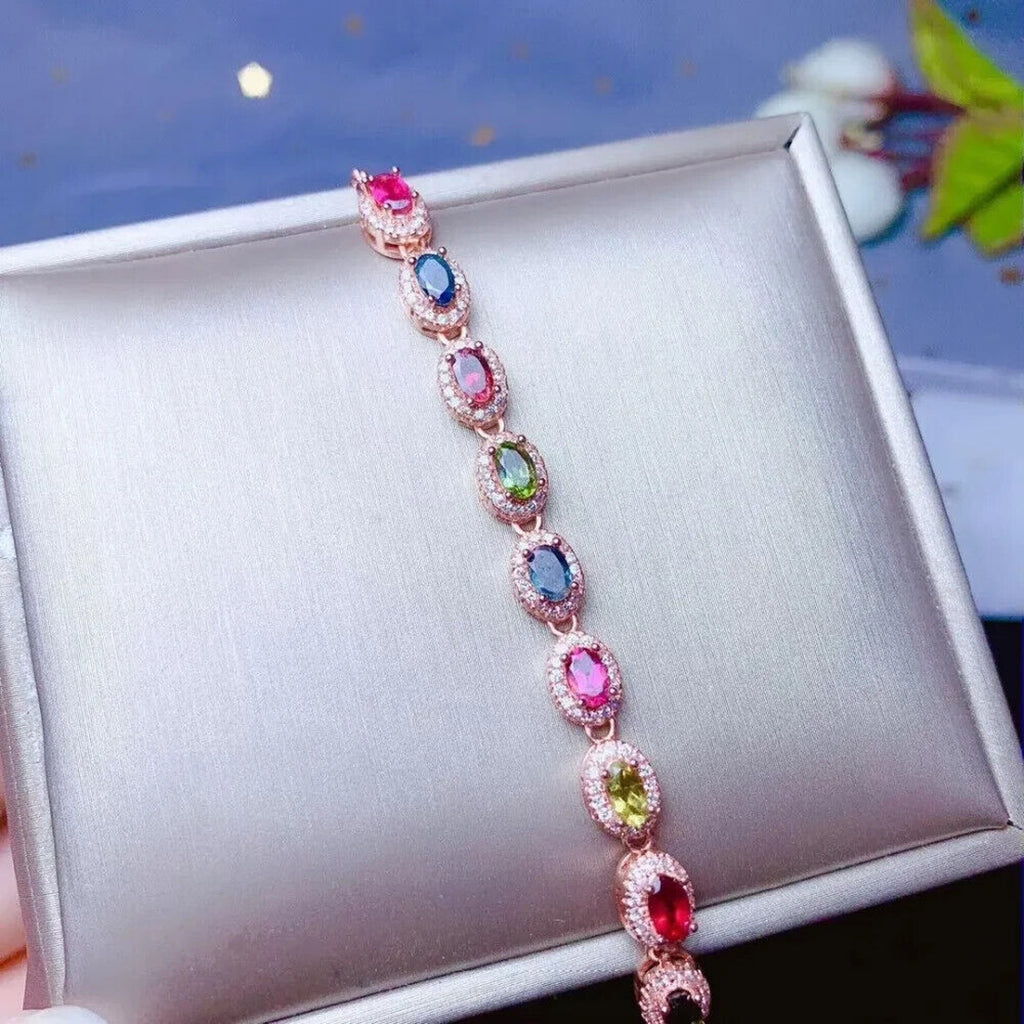 Multicolor Natural Tourmaline Gemstone Tennis Bracelet, Tourmaline Gemstone