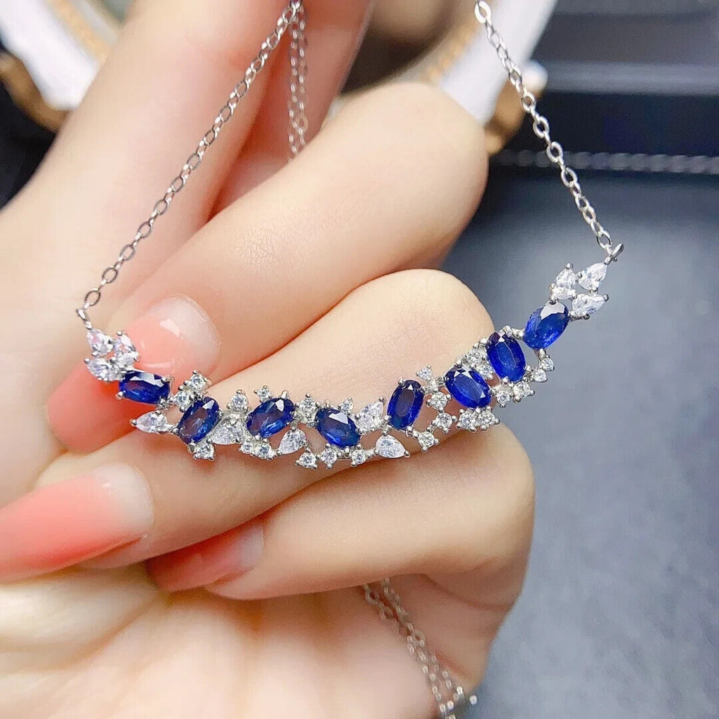 Natural Sapphire Danty Collar Necklace, Women's Necklace Sterling Silver