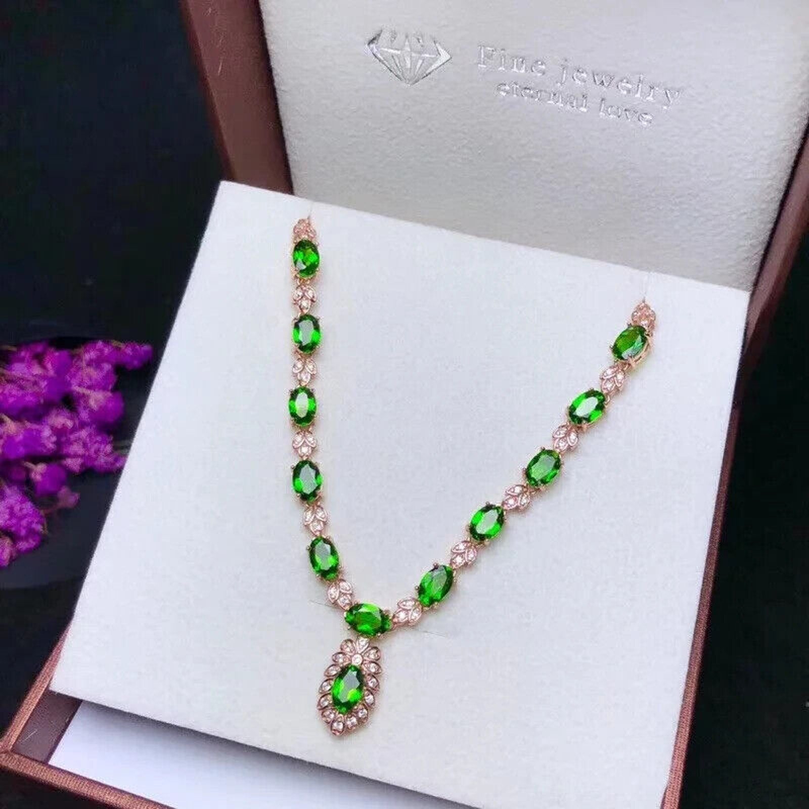 Chrome Diopside Statement Necklace, Natural Diopside Clavicle Chain Necklace