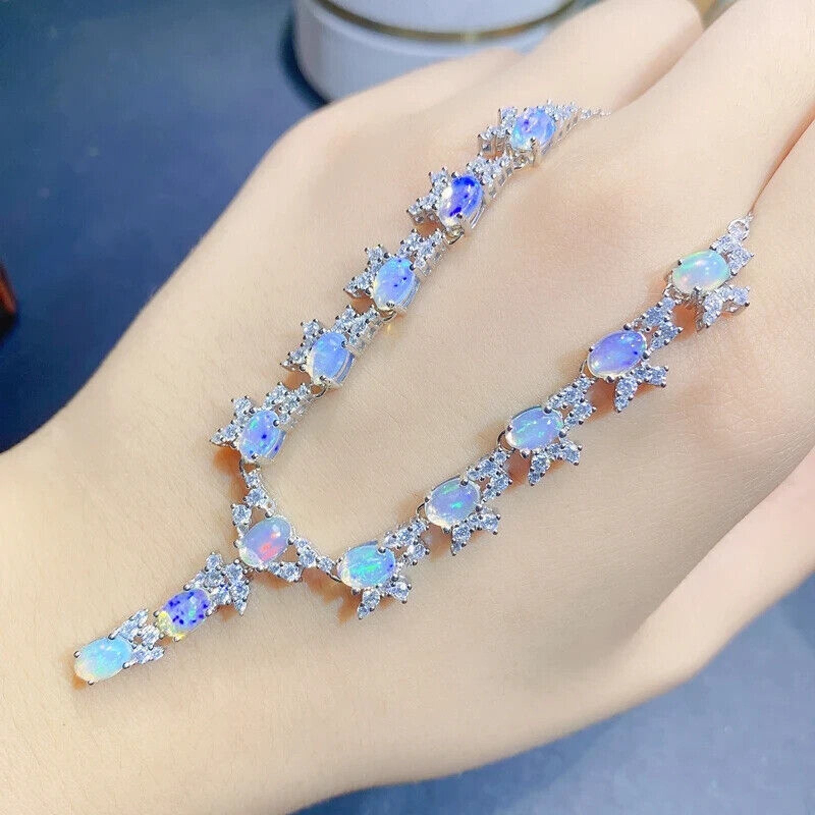 Natural Fire Opal Statement Necklace, Fire Opal Dangle Necklace 5x7mm Sterling