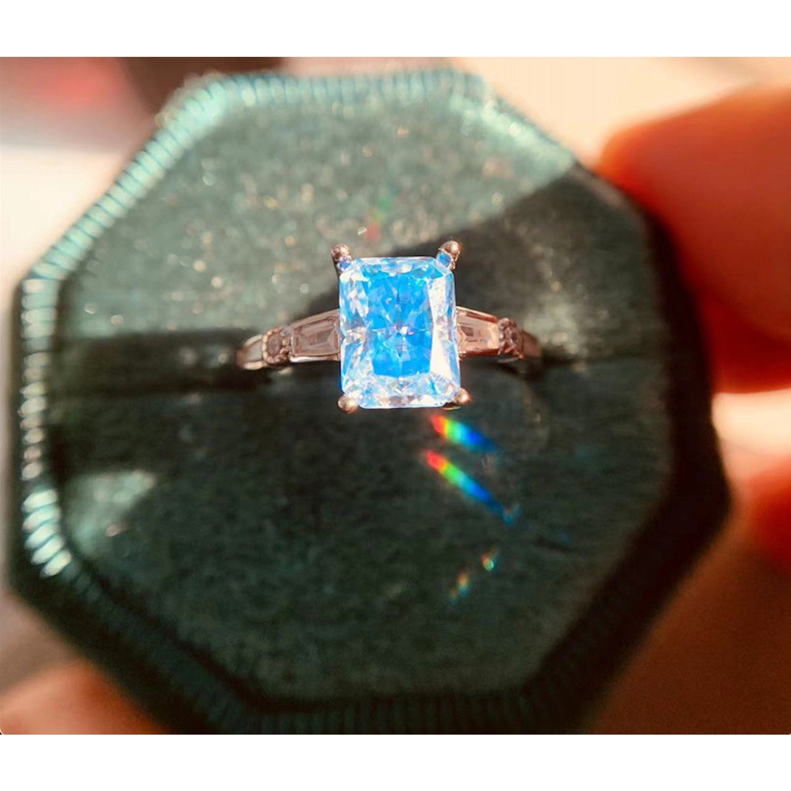 VVS1 Radiant Cut Icy Blue Moissanite Ring, Women's Blue Moissanite Ring's, Radiant Cut Blue Moissanite Ring, Radiant Cut Moissanite, 2 Carat Radiant Cut Moissanite Ring, Women's Blue Moissanite Ring, VVS1 Blue Moissanite Ring, Blue Moissanite Ring, Blue Moissanite, VVS1 Moissanite Jewelry, Icy Blue Moissanite