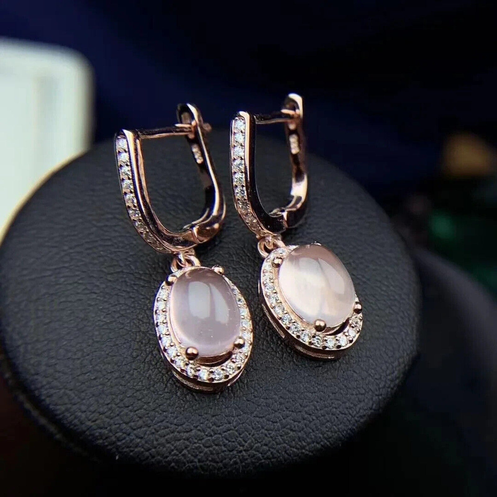 Natural Pink Rose Quartz Dangle Earrings, Sterling Silver Rose Quartz Earrings