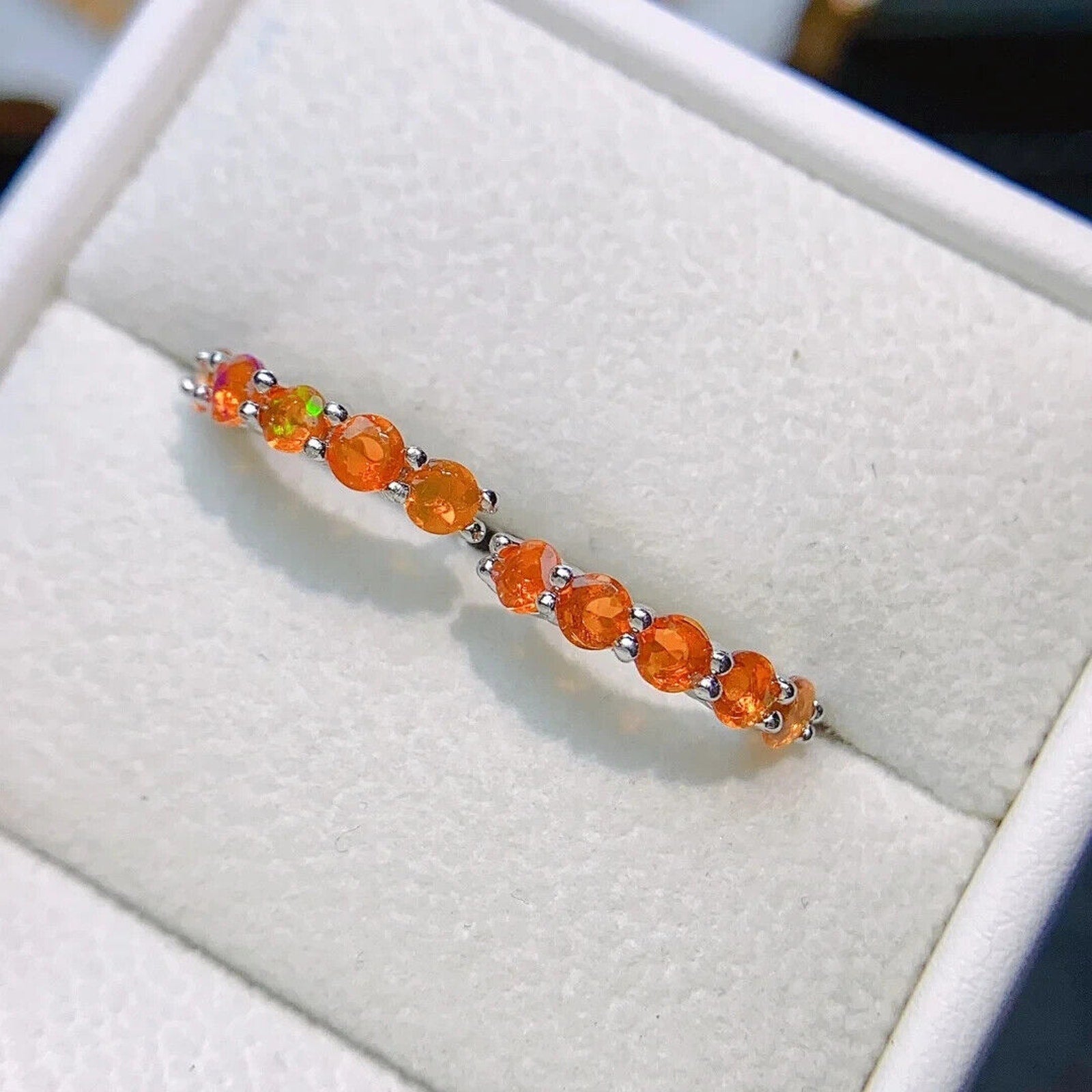 Orange Fire Opal Hoop Earrings, Sterling Silver Orange Opal Hoop Earrings 3mm