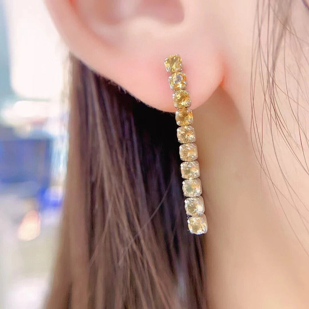 Natural Citrine Dangle Earrings 3mm VVS Grade 925 Sterling Silver