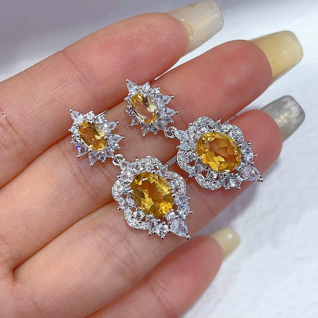 5.7CT Citrine Statement Earrings Platinum Plated Silver, VVS Natural Citrine