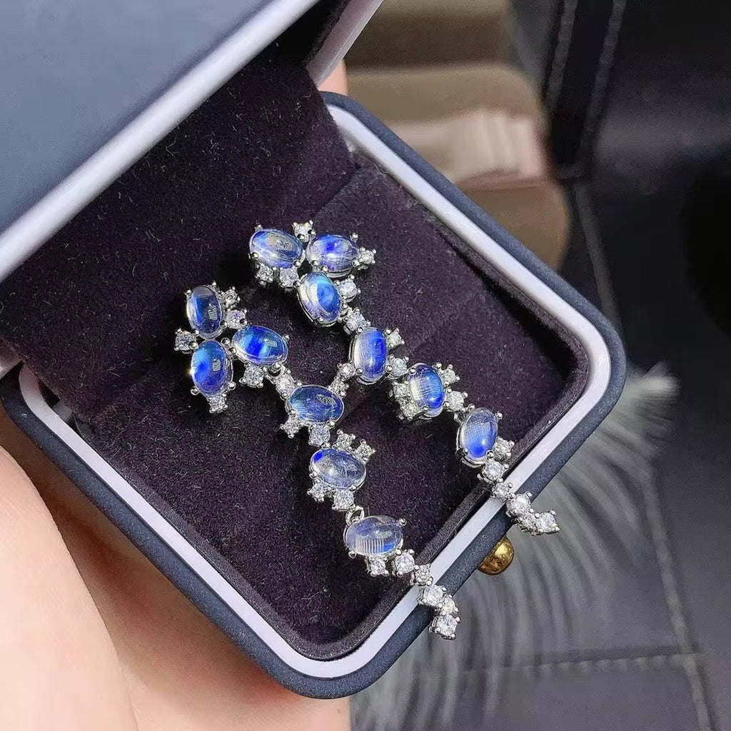 Blue Moonstone Drop Dangle Earrings 925 Sterling Silver