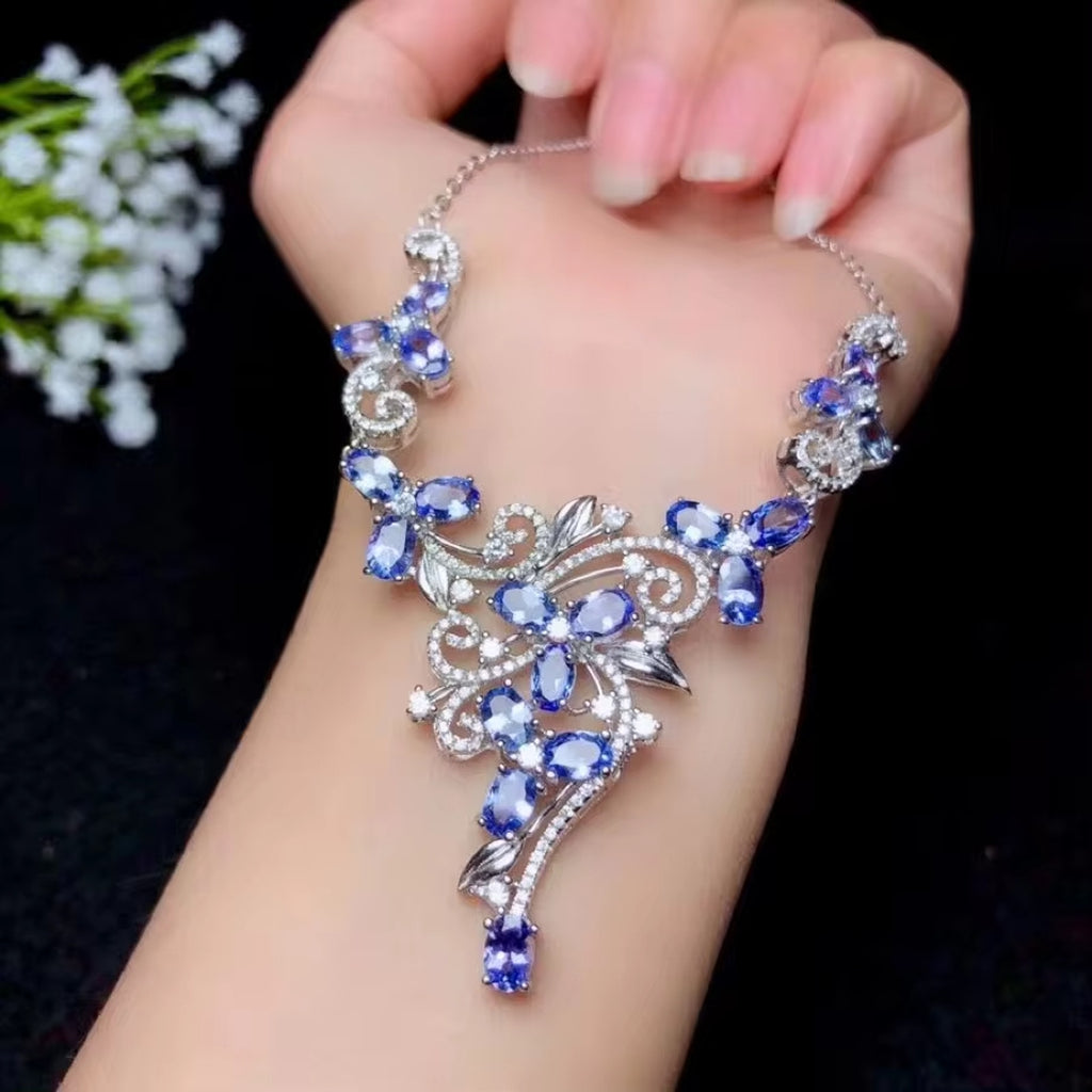 Tanzanite Necklace, Purple Tanzanite Bib Statement Necklace Sterling Silver
