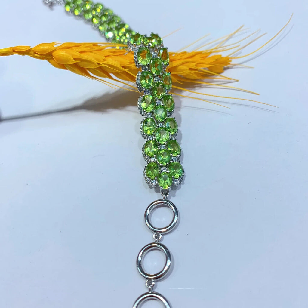 Natural Peridot 3 Layer Tennis Bracelet, August Birthstone Peridot Bracelet CZ