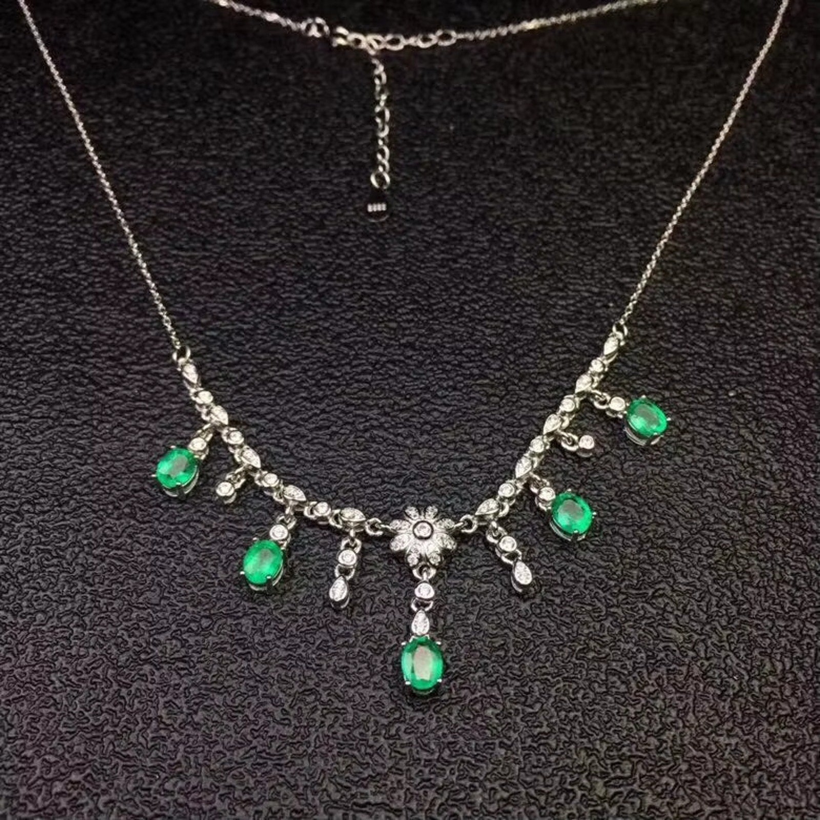 Natural Emerald Charm Necklace 4x5mm, Natural Emerald Necklace Sterling Silver