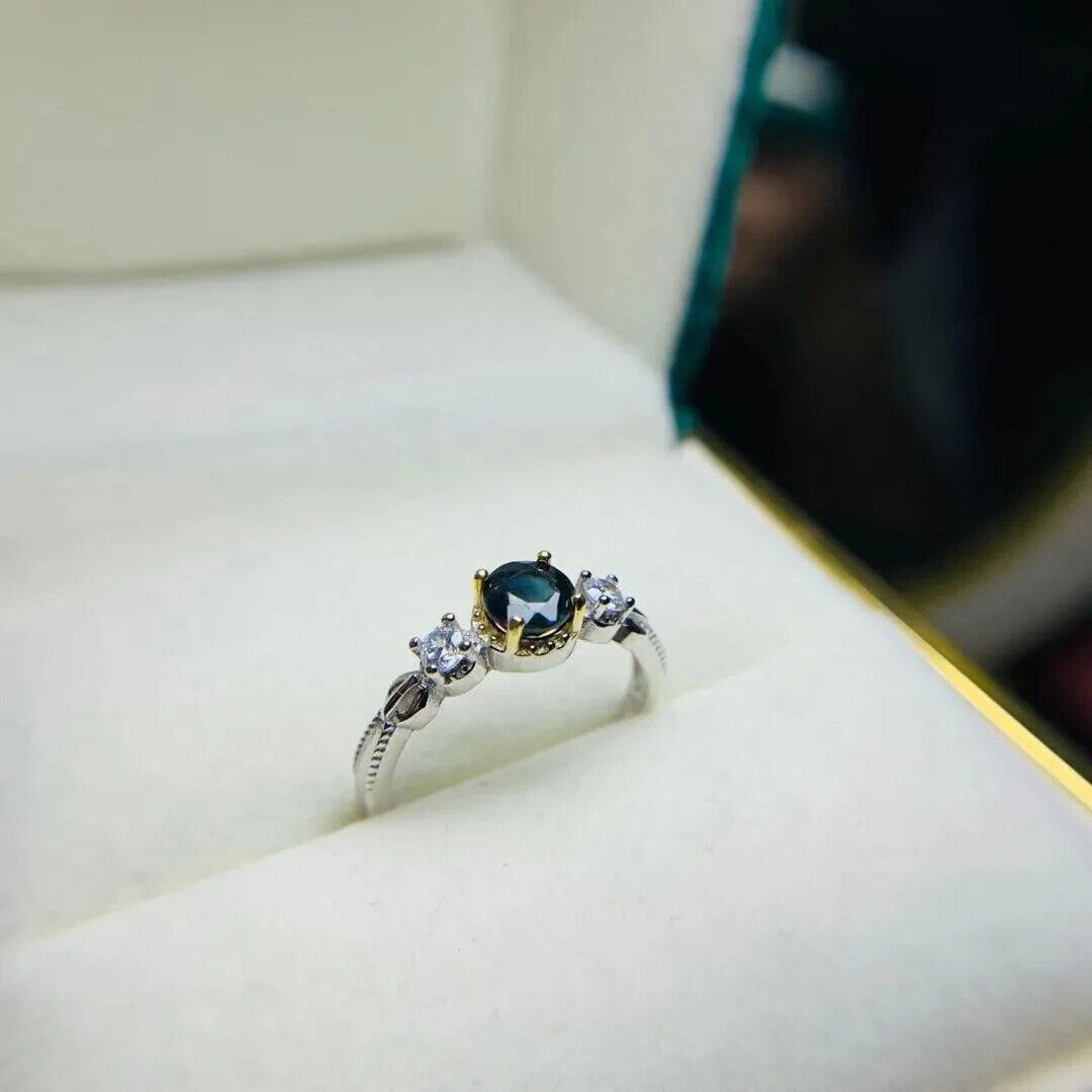 Natural Sapphire Cocktail Ring 6mm 925 Sterling Silver, Dark Blue Sapphire Ring