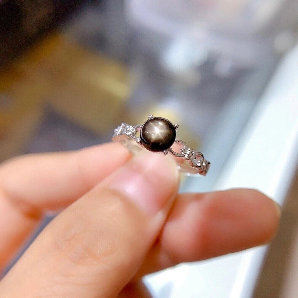 6x6mm Natural Gray Star Sapphire Ring, Women's Natural Gray Star Sapphire Ring