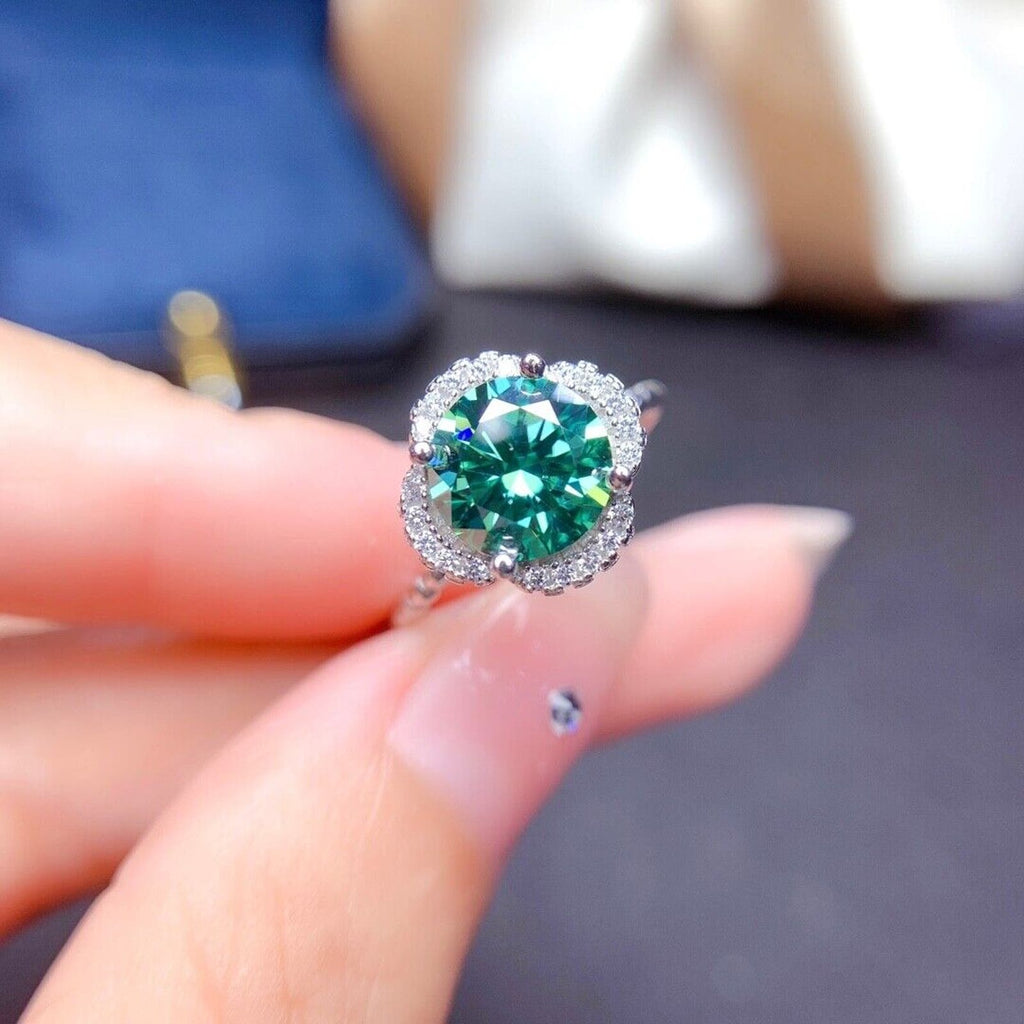 2 Carat Green Moissanite Flower Ring 8mm
