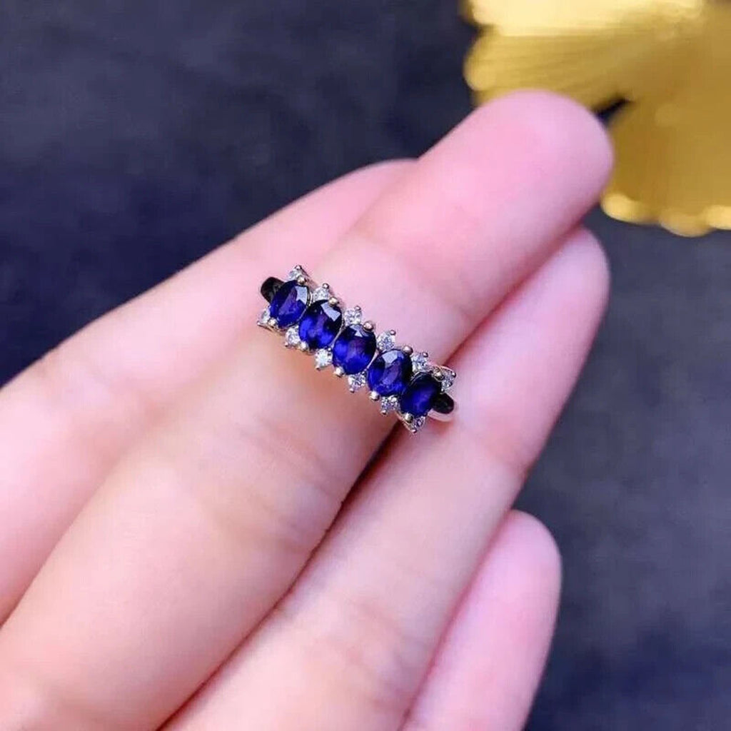 Dark Blue Sri Lanka Sapphire Gemstone Ring, Natural Sapphire Band Ring