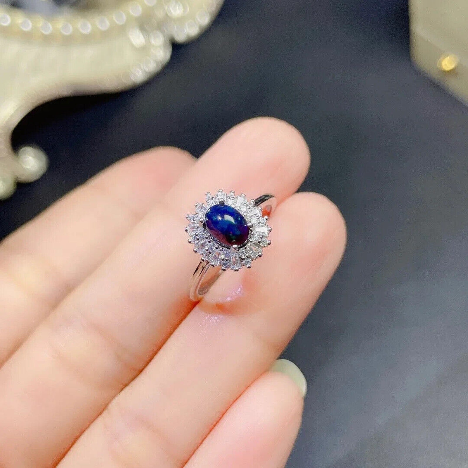 Natural Black Opal Jewelry Set 5x7mm, Women's Dainty Fire Opal Jewelry Set