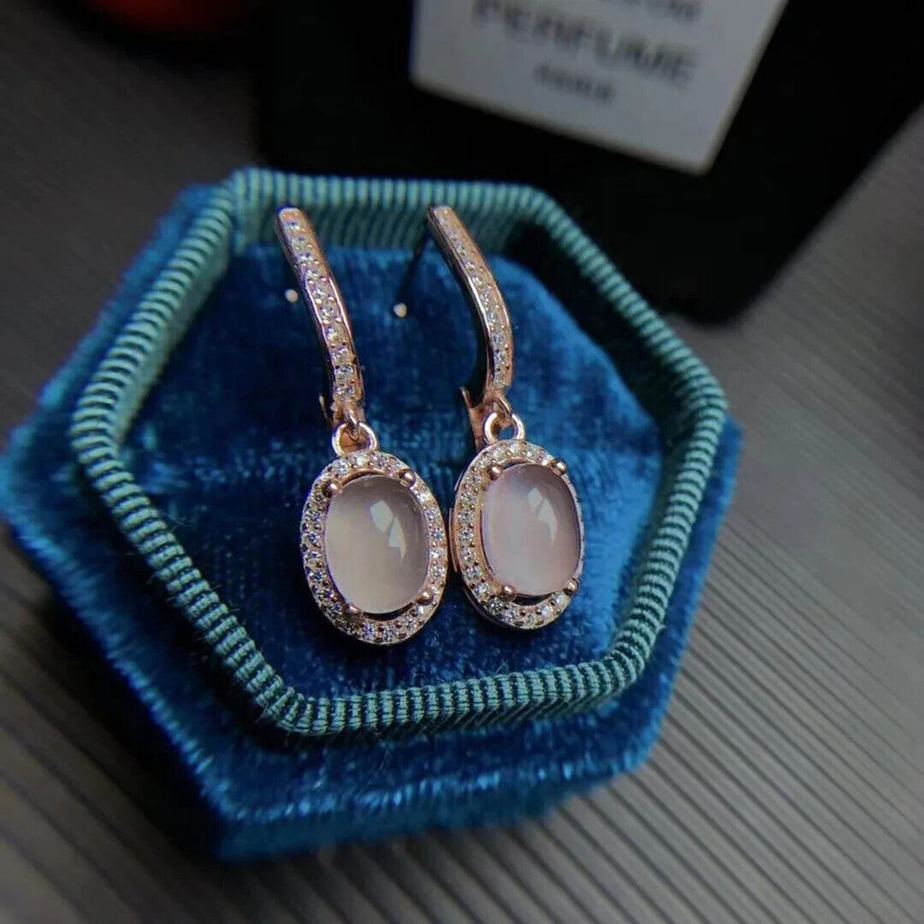 Natural Pink Rose Quartz Dangle Earrings, Sterling Silver Rose Quartz Earrings