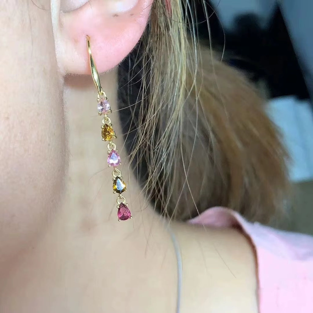 Dainty Tourmaline Drop Dangle Earrings, Tourmaline Earrings 925 Sterling Silver