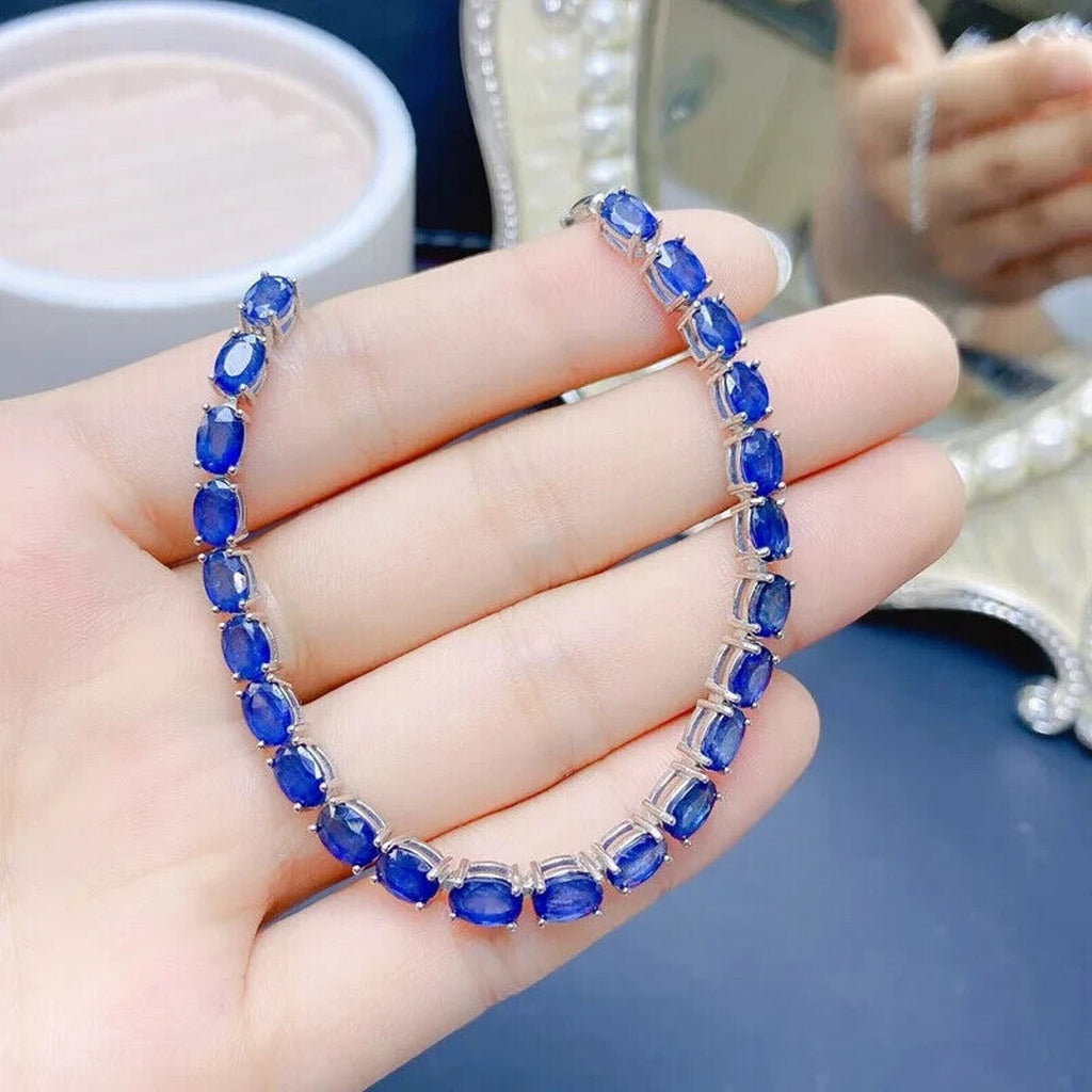 Natural Sapphire Tennis Bracelet, Women's Blue Sapphire Bracelet Platinum