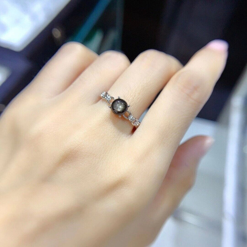 6x6mm Natural Gray Star Sapphire Ring, Women's Natural Gray Star Sapphire Ring
