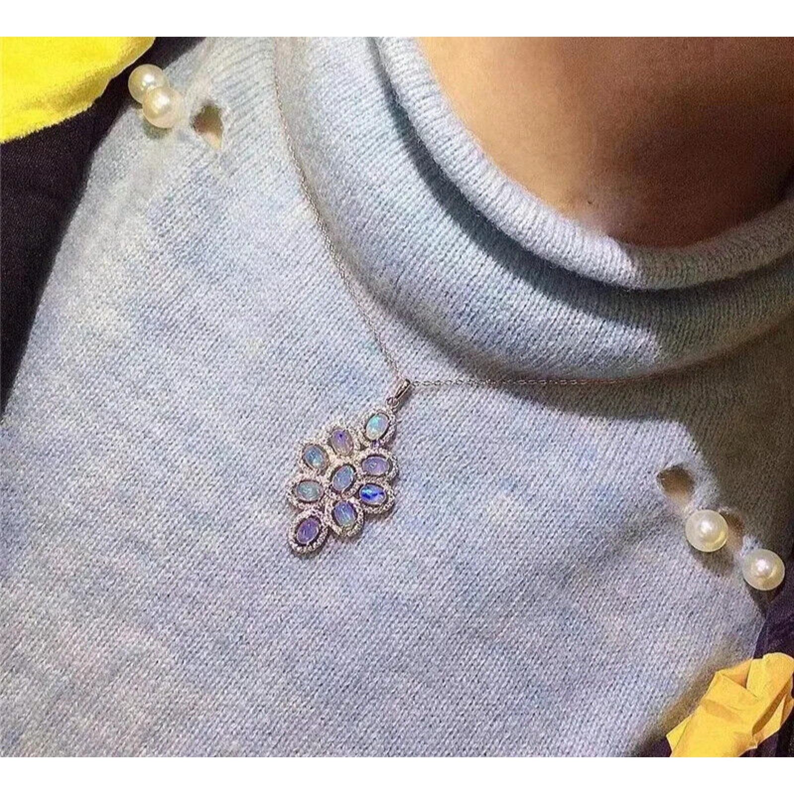 Natural Fire Opal Pendant Necklace, Large Fire Opal Cluster Pendant Sterling