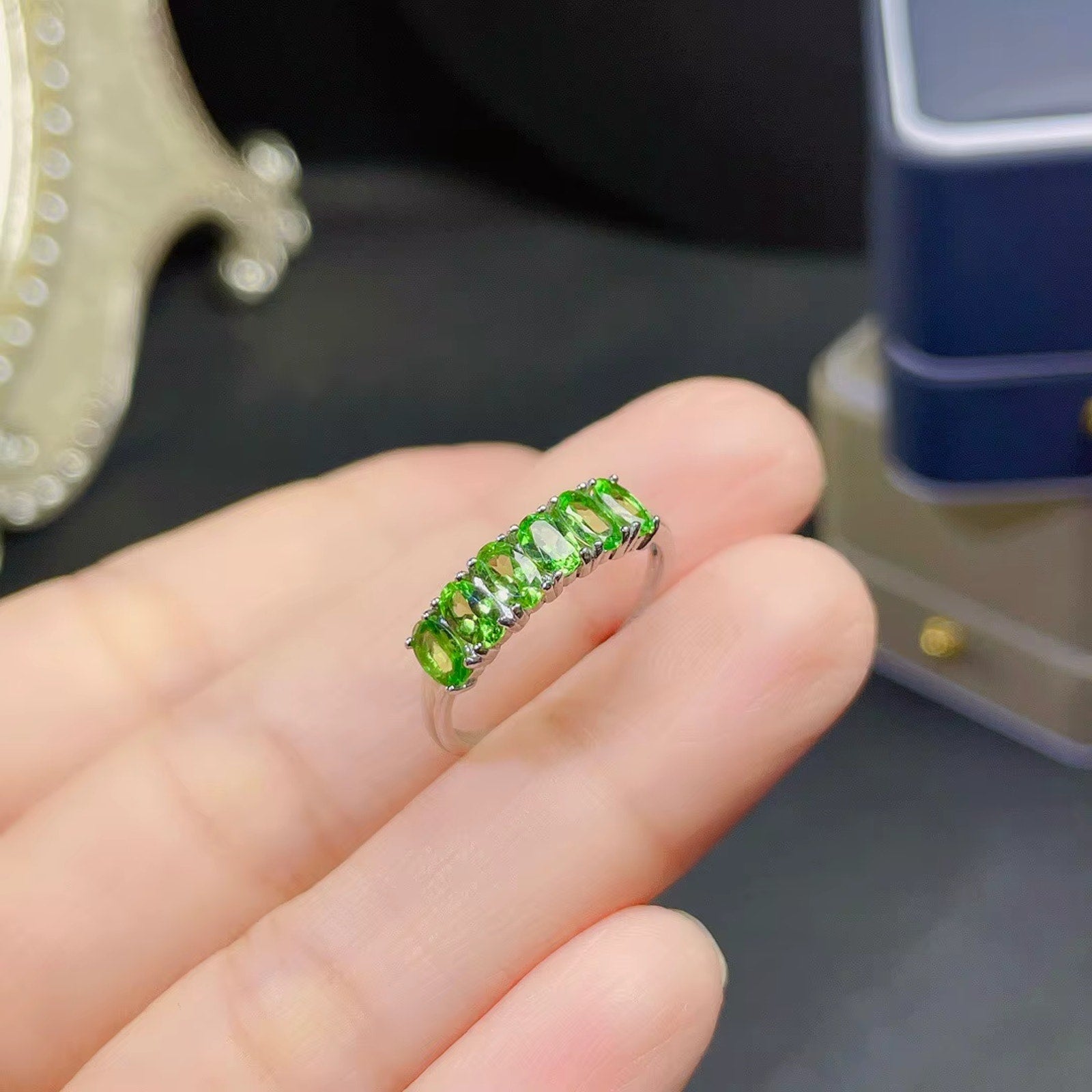 Tsavorite Ring, Natural Tsavorite Gemstone Band Ring VVS Grade 3x5mm