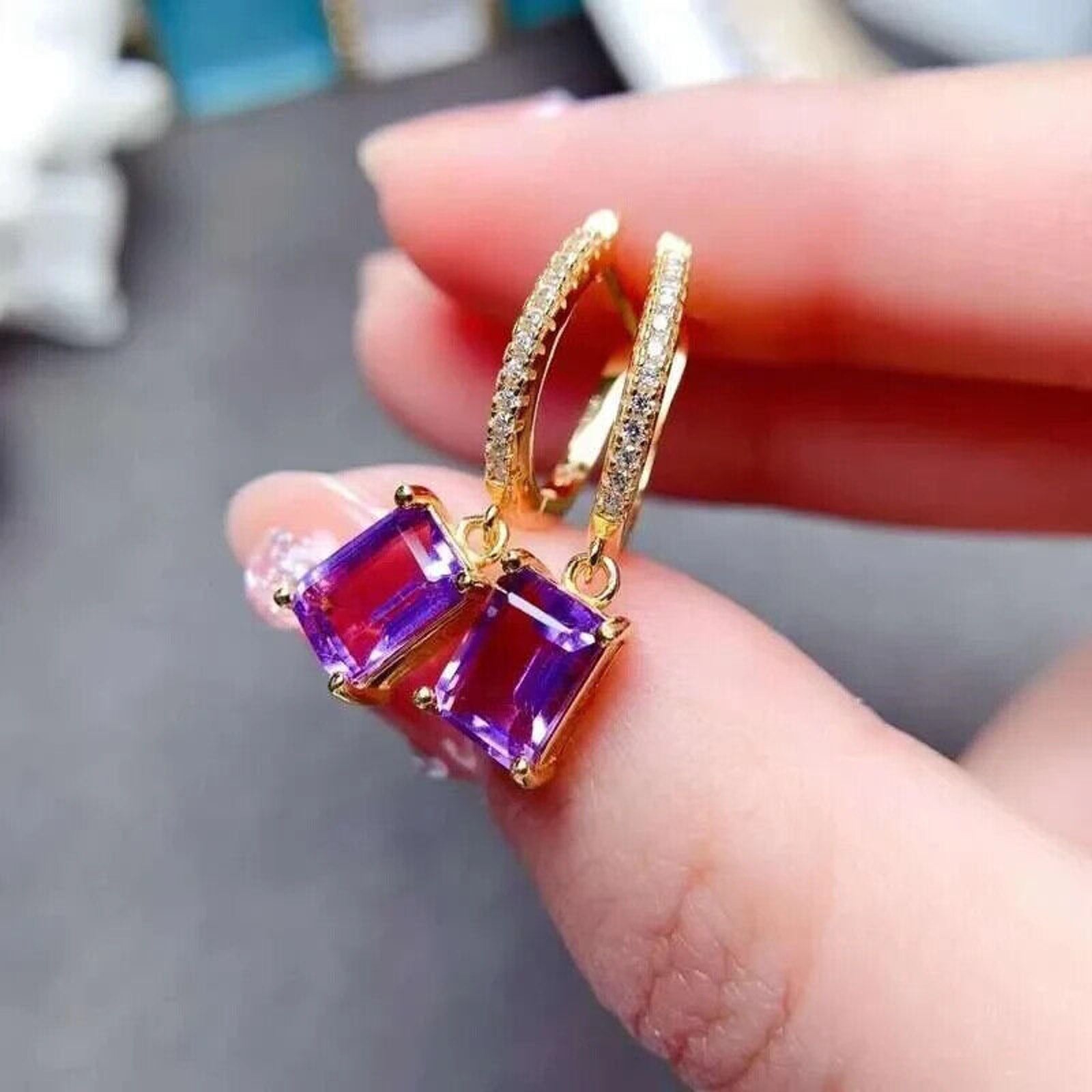 Natural Amethyst Gemstone Earrings 5x7mm 925 Sterling Silver, Amethyst Earrings