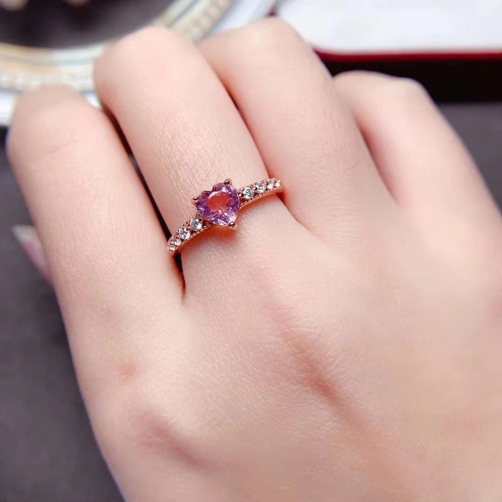 Pink Tourmaline Heart Ring, Natural Pink Tourmaline Ring 925 Sterling Silver