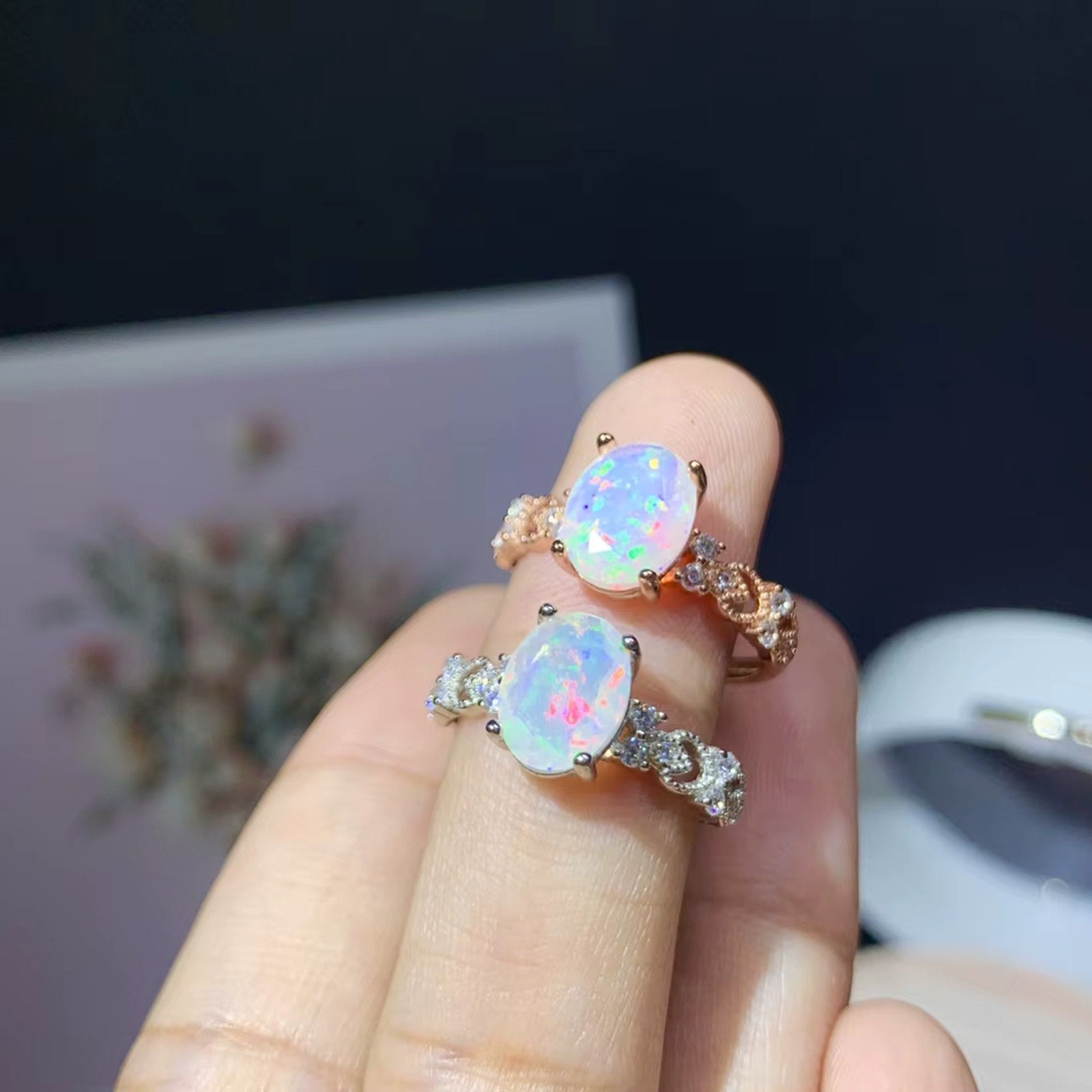 Rainbow Fire Opal Ring 925 Sterling Silver 7x9mm Ring Gifts Natural Fire Opal