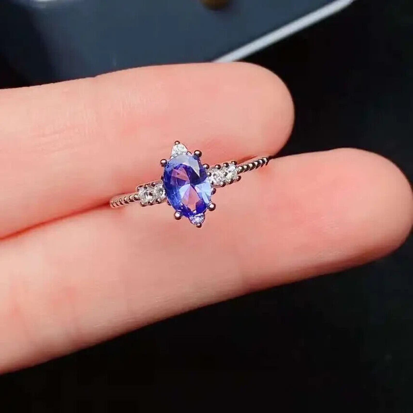 Purple Tanzanite Oval Cut Ring 5x7mm Platinum Plated