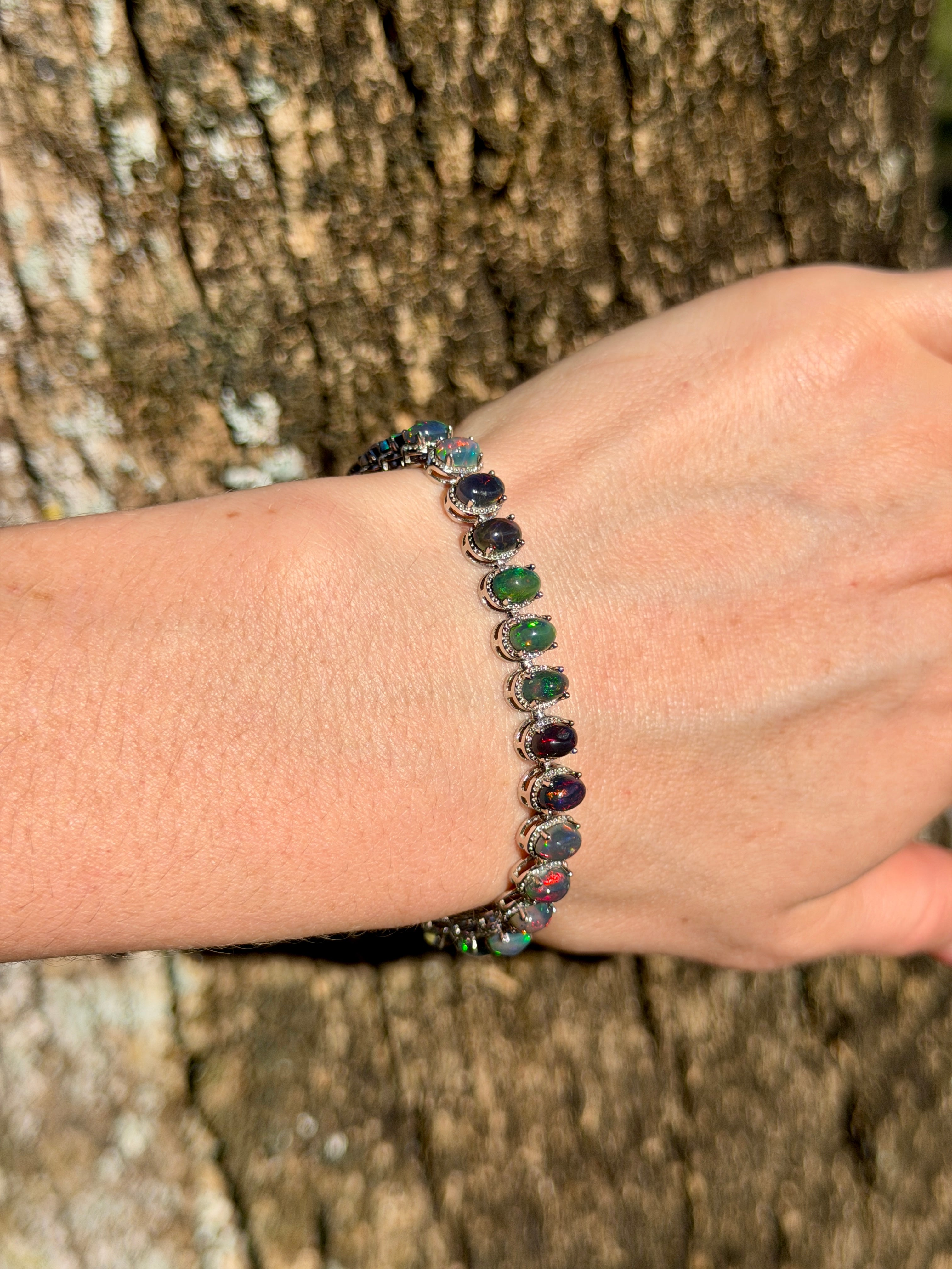 Natural Black Fire Opal Gemstone Tennis Bracelet 4x6mm