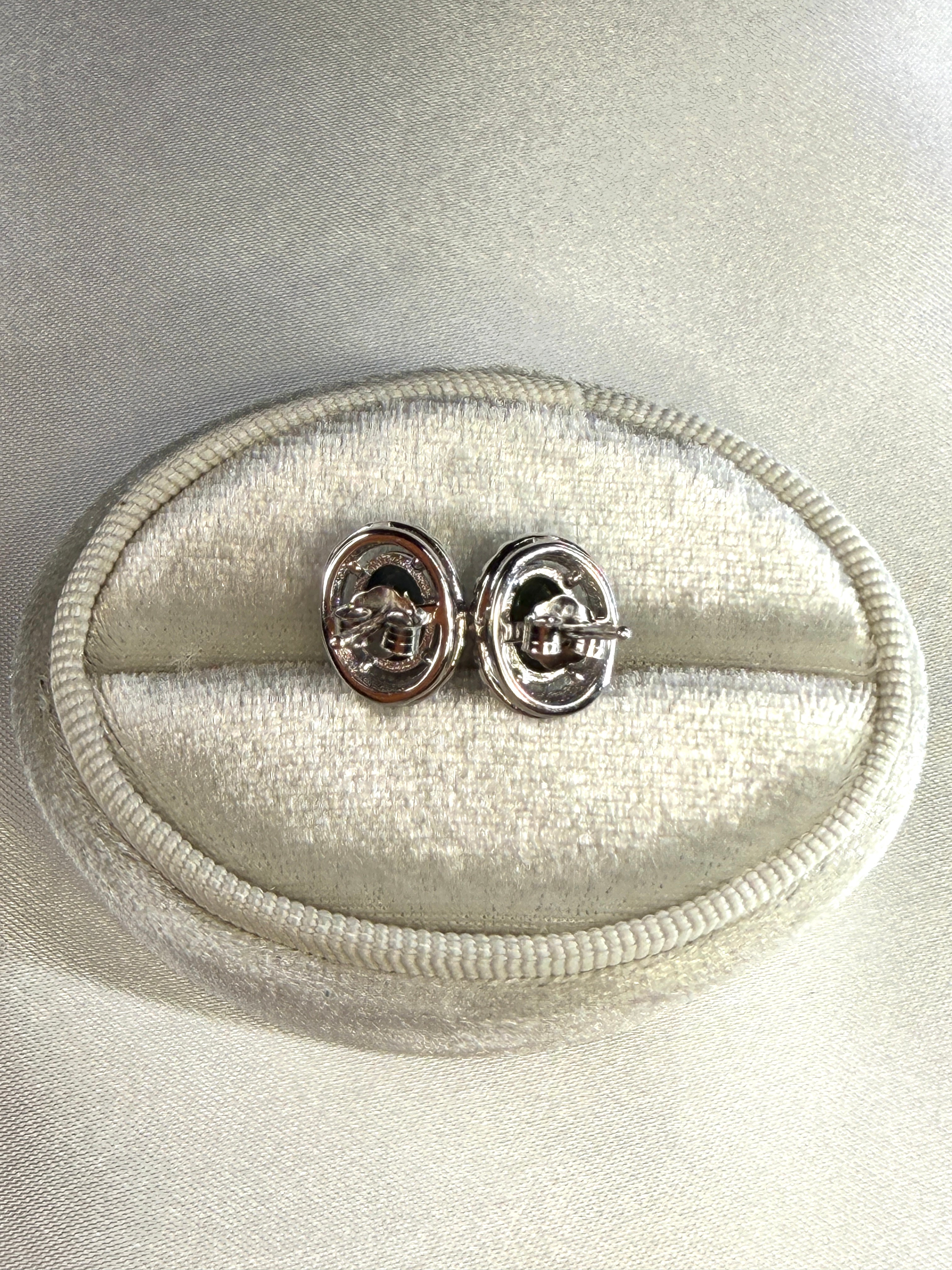 Natural Black Sapphire Stud Earrings 5x7mm Platinum Plated